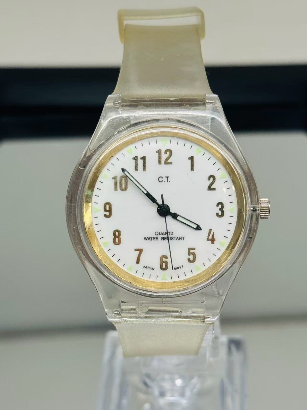 Vintage C.T. Quartz Clear Transparent Watch 36mm Japan Movt New Battery Running